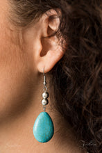 Load image into Gallery viewer, Turquoise teardrop stone and silver beads hanging from a silver fish hook earring.
