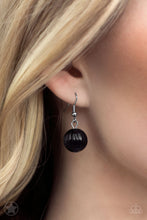 Load image into Gallery viewer, Black bead hanging from a silver fish hook earring.