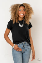 Load image into Gallery viewer, Featuring imperfect oval shapes, a series of delicately scratched and white rhinestone encrusted frames connect into a clustered pendant below the collar for a refined flair. Features an adjustable clasp closure. Includes one pair of matching earrings. Matching bracelet.