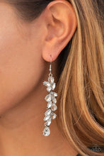 Load image into Gallery viewer, Twinkling tiers of teardrop and oval white rhinestones cascade from the ear, fanning out into a jaw-dropping statement piece. Earring attaches to a standard fishhook fitting.