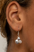 Load image into Gallery viewer, Silver flat cluster, hanging from a silver fish hook earring.