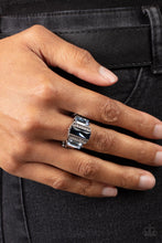 Load image into Gallery viewer, Bordered by two rows of dainty white rhinestones, an emerald cut Rhodonite rhinestone adorns the center of a band dotted in a pair of Spring Lake emerald cut rhinestones, resulting into a jaw-dropping dazzle across the finger. Features a stretchy band for a flexible fit. Sold as one individual ring.