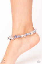 Load image into Gallery viewer, Threaded along an invisible wire, a chiseled collection of purple, blue, white, and pink natural stones haphazardly coalesce around the ankle for a colorfully earthy finish. Features an adjustable clasp closure. As the stone elements in this piece are natural, some color variation is normal. Sold as one individual anklet.