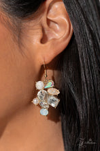 Load image into Gallery viewer, A treasure trove of textures and sheen emerges along the neckline, as a collection of beads, gems, and pearls group into haphazard clusters. From iridescent teardrops to glowing cat’s eyes, emerald-cut rhinestones to gold-flecked acrylics, new details emerge at every angle. Pronged fittings adorn each individual bead, adding hints of metallic sheen while emphasizing the design’s handcrafted character and vintage refinement.