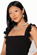 Load image into Gallery viewer, A treasure trove of textures and sheen emerges along the neckline, as a collection of beads, gems, and pearls group into haphazard clusters. From iridescent teardrops to glowing cat’s eyes, emerald-cut rhinestones to gold-flecked acrylics, new details emerge at every angle. Pronged fittings adorn each individual bead, adding hints of metallic sheen while emphasizing the design’s handcrafted character and vintage refinement.