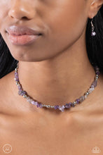 Load image into Gallery viewer, Infused along an invisible string, a chiseled collection of amethyst stones and various silver beads wrap around the collar for an earthy pop of color. Features an adjustable clasp closure. As the stone elements in this piece are natural, some color variation is normal. Sold as one individual choker necklace. Includes one pair of matching earrings.
