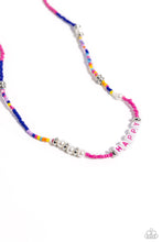 Load image into Gallery viewer, Infused along an invisible string, white pearls, multicolored seed beads, silver accents, and white beads spelling out the word "HAPPY" in pink lettering wrap around the neckline for an optimistic, youthful display. Features an adjustable clasp closure. Sold as one individual necklace. Includes one pair of matching earrings.