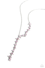Load image into Gallery viewer, Featuring pronged fittings, a collection of baby pink square-cut, heart, oval, round, and teardrop gems cascade down the neckline in a diagonal pattern, creating an intense, incandescent statement piece. Features an adjustable clasp closure. Sold as one individual necklace. Includes one pair of matching earrings.