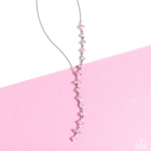 Load image into Gallery viewer, Featuring pronged fittings, a collection of baby pink square-cut, heart, oval, round, and teardrop gems cascade down the neckline in a diagonal pattern, creating an intense, incandescent statement piece. Features an adjustable clasp closure. Sold as one individual necklace. Includes one pair of matching earrings.