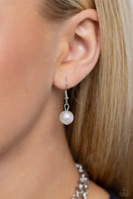 Load image into Gallery viewer, Featuring a subtle scratch surface, a bubbly collection of white pearls, abstract iridescent beads, and sparkly crystal-like iridescent beads are threaded along metallic rods that trickle in a two-layer display, creating an elegantly effervescent display below the collar. Features an adjustable clasp closure. Due to its prismatic palette, color may vary. Sold as one individual necklace. Includes one pair of matching earrings.