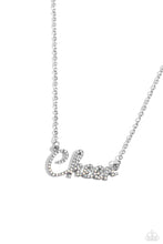 Load image into Gallery viewer, Curled in a script font, glistening silver letters spell out the word "Cheer" along a dainty silver chain. Embossed on the letters, dainty white rhinestones and iridescent rhinestones create a subtle ombré effect for a peppy finish. Features an adjustable clasp closure. Due to its prismatic palette, color may vary. Sold as one individual necklace. Includes one pair of matching earrings.