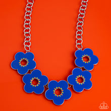 Load image into Gallery viewer, Cascading from a collection of glistening silver links, Persian Jewel-painted airy flowers bloom across the collar. Embellished around each center, Kohlrabi and orange beads are dotted in an alternate pattern for additional whimsical color. Features an adjustable clasp closure. Sold as one individual necklace. Includes one pair of matching earrings.