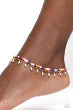 Load image into Gallery viewer, Seed beads in colorful shades mingle with pearls in a variety of shapes for a charismatic finish. A dainty gold chain, with dangling dainty oval pearls combines with the seed bead strand for a beach-inspired finish. Features an adjustable clasp closure.  Sold as one individual anklet.
