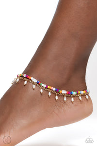 Seed beads in colorful shades mingle with pearls in a variety of shapes for a charismatic finish. A dainty gold chain, with dangling dainty oval pearls combines with the seed bead strand for a beach-inspired finish. Features an adjustable clasp closure.  Sold as one individual anklet.