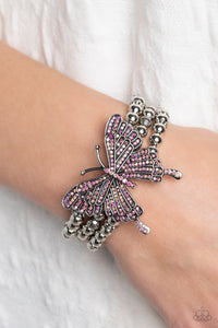 First WINGS First - White Silver Oversized Butterfly Bracelet