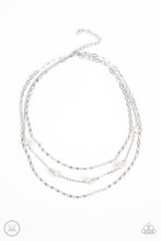 Load image into Gallery viewer, Infused with two oval-linked silver chains, imperfect white pearls adorn a dainty silver chain around the neck for a summery layered look. Features an adjustable clasp closure.  Sold as one individual choker necklace. Includes one pair of matching earrings.
