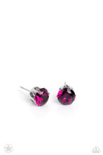 Load image into Gallery viewer, A sparkling fuchsia rhinestone is nestled inside a classic silver frame for a timeless look. Earring attaches to a standard post fitting.  Sold as one pair of post earrings.

