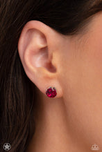 Load image into Gallery viewer, A sparkling fuchsia rhinestone is nestled inside a classic silver frame for a timeless look. Earring attaches to a standard post fitting.  Sold as one pair of post earrings.
