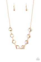 Load image into Gallery viewer, Featuring shimmery gold frames, imperfect golden gems link below the collar for a glamorous vintage inspired look. Features an adjustable clasp closure. Includes one pair of matching earrings.
