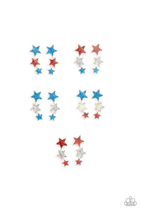 Earrings in assorted colors and star shapes. Let freedom ring with these red, white and blue iridescent stars. Earrings attach to standard post fittings.