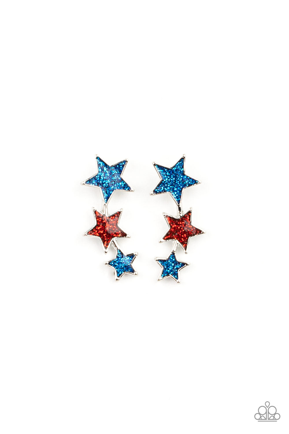 Earrings in assorted colors and star shapes. Let freedom ring with these red, white and blue iridescent stars. Earrings attach to standard post fittings.