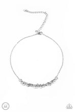 Load image into Gallery viewer, Dainty silver rings swing from a dainty silver chain, creating a flirtatious fringe. Features an adjustable clasp closure.  Sold as one individual choker necklace. Includes one pair of matching earrings.

