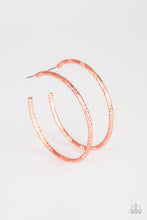Load image into Gallery viewer, Etched in ribbons of diamond-cut shimmer, a shiny copper hoop curls around the ear for a classic look. Earring attaches to a standard post fitting. Hoop measures 2 1/4&quot; in diameter.  Sold as one pair of hoop earrings.
