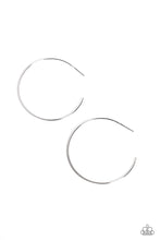 Load image into Gallery viewer, A classic silver bar curls into an outrageously oversized hoop for a trendsetting look. Earring attaches to a standard post fitting. Hoop measures approximately 4&quot; in diameter.  Sold as one pair of hoop earrings.
