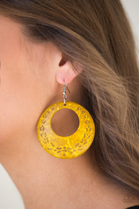 Beach Club Clubbin - Yellow Wood Earrings