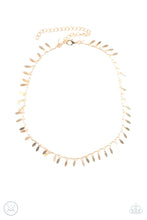 Load image into Gallery viewer, Dainty gold frames dangle from the neck for a fierce look. Features an adjustable clasp closure.  Sold as one individual choker necklace. Includes one pair of matching earrings.
