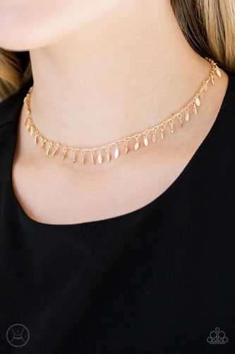 Dainty gold frames dangle from the neck for a fierce look. Features an adjustable clasp closure.  Sold as one individual choker necklace. Includes one pair of matching earrings.