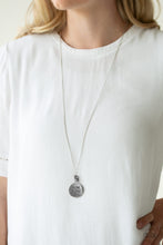 Load image into Gallery viewer, Infused with a cluster of glittery hematite rhinestones, a shimmery silver disc is stamped with the inspirational phrase, &quot;Mom Boss&quot;, for a whimsical look. Features an adjustable clasp closure.  Sold as one individual necklace. Includes one pair of matching earrings.
