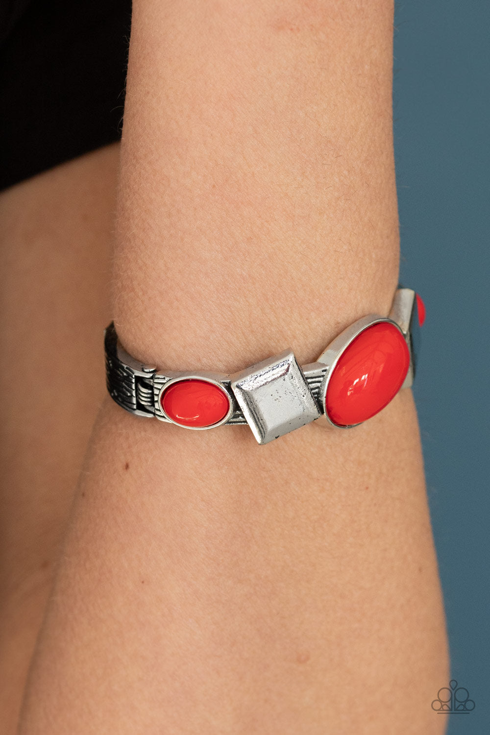 Abstract Appeal - Red Silver Bracelet