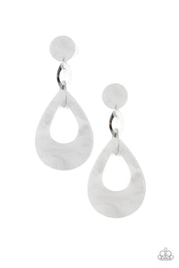 Brushed in a faux marble finish, a white acrylic teardrop links to a matching acrylic fitting as it swings from the ear for a summery look. Marble variation is normal. Earring attaches to a standard post fitting. Sold as one pair of post earrings.