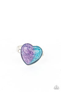 Blue green glittery heart frame rings.