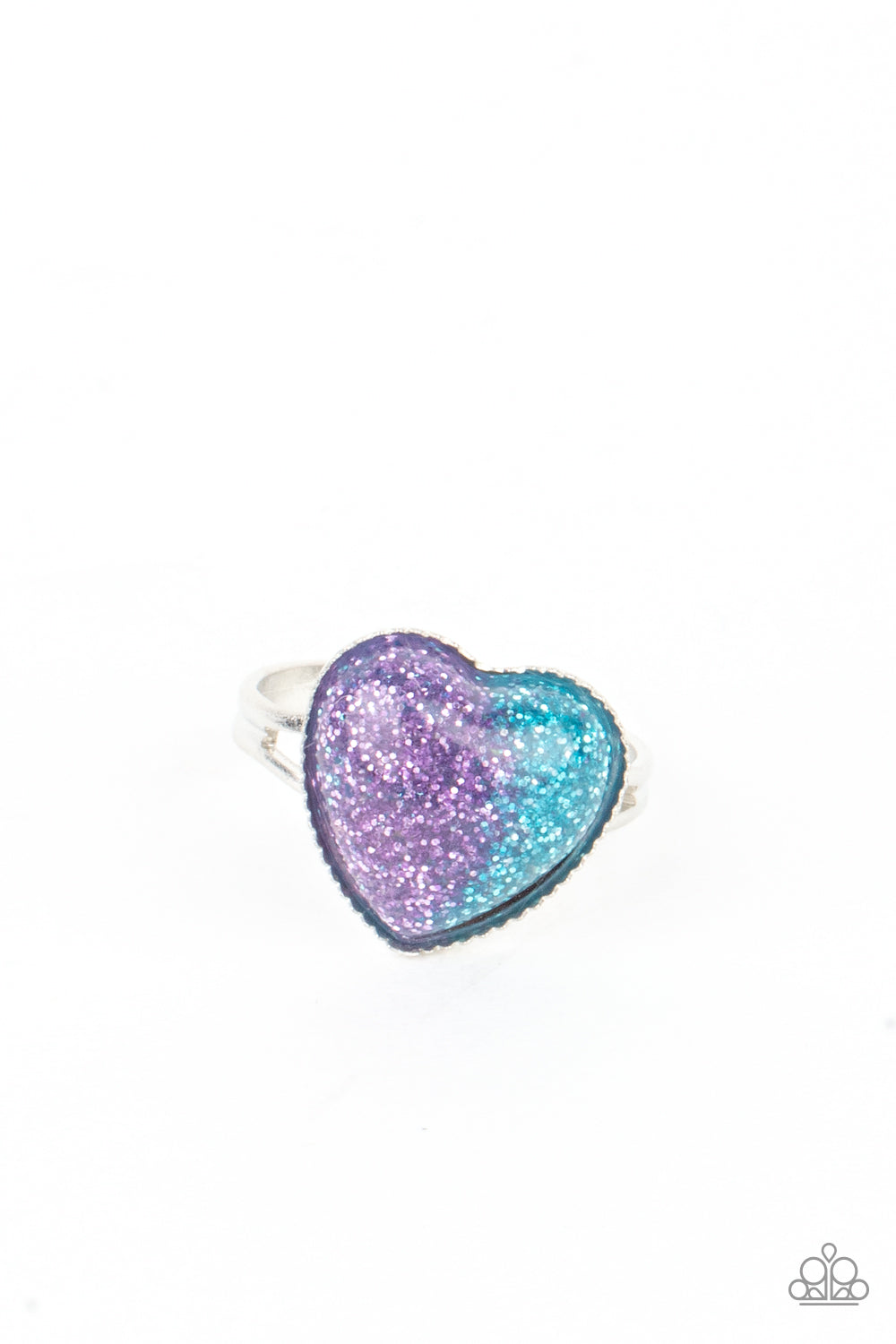 Blue green glittery heart frame rings.