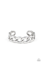 Load image into Gallery viewer, Brushed in an antiqued shimmer, oversized silver chain links boldly connect into a gritty cuff around the wrist.  Sold as one individual bracelet.
