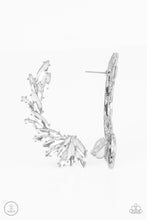 Load image into Gallery viewer, An explosion of marquise-cut white rhinestones delicately climb the ear, coalescing into an icy frame. Earring attaches to a standard post fitting. Features a clip-on fitting at the top for a secure fit.  Sold as one pair of ear climbers.
