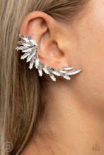 Load image into Gallery viewer, An explosion of marquise-cut white rhinestones delicately climb the ear, coalescing into an icy frame. Earring attaches to a standard post fitting. Features a clip-on fitting at the top for a secure fit.  Sold as one pair of ear climbers.
