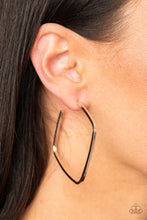 Load image into Gallery viewer, A glistening rose gold bar delicately bends into an edgy square-like hoop for a trendy look. Earring attaches to a standard post fitting. Hoop measures approximately 2 1/4&quot; in diameter.  Sold as one pair of hoop earrings.
