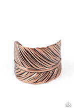 Load image into Gallery viewer, Embossed in life-like texture, an antiqued copper feather delicately curls around the wrist, creating a whimsical cuff.  Sold as one individual bracelet.
