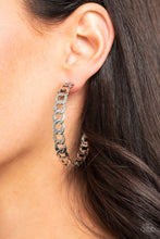 Load image into Gallery viewer, Antiqued silver chain links delicately interconnect into an edgy hoop for a game-changing look. Earring attaches to a standard post fitting. Hoop measures approximately 2 1/4&quot; in diameter.  Sold as one pair of hoop earrings.
