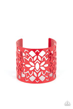 Load image into Gallery viewer, Featuring an airy floral stenciled design, a flamboyant red cuff wraps around the wrist for a vivacious finish.  Sold as one individual bracelet.
