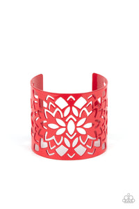 Featuring an airy floral stenciled design, a flamboyant red cuff wraps around the wrist for a vivacious finish.  Sold as one individual bracelet.