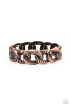 Load image into Gallery viewer, Featuring plain and textured finishes, chunky copper links interconnect into an edgy bangle-like cuff. Features a hinged closure.  Sold as one individual bracelet.
