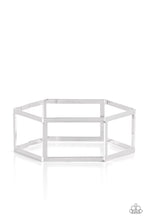 Load image into Gallery viewer, A row of airy silver rectangular frames delicately bend into a hexagonal bangle, creating an edgy centerpiece.  Sold as one individual bracelet.
