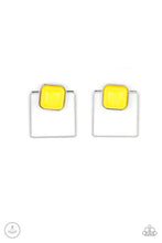 Load image into Gallery viewer, A bubbly Illuminating square bead attaches to a double-sided post, while an airy silver square frame peeks out beneath the ear for a bold look. Earring attaches to a standard post fitting.  Sold as one pair of post earrings.
