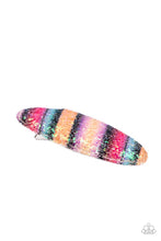 Load image into Gallery viewer, A glittering rainbow of vibrant colors creates a sparkling summertime vibe. Features a standard hair clip on the back.  Sold as one individual hair clip.
