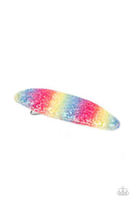 Load image into Gallery viewer, A glittering rainbow of vibrant colors creates a sparkling summertime vibe. Features a standard hair clip on the back.  Sold as one individual hair clip.
