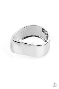 A thick band of silver wraps around the wrist in a dramatic display. As the edges of the band curve into subtle waves, the high sheen finish creates a blinding display of intense sheen that demands attention. Features a hinged closure.  Sold as one individual bracelet.